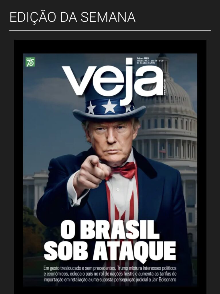 Reportagem de capa da Veja: Trump mistura interesses políticos e econômicos em ataque tarifário ao Brasil